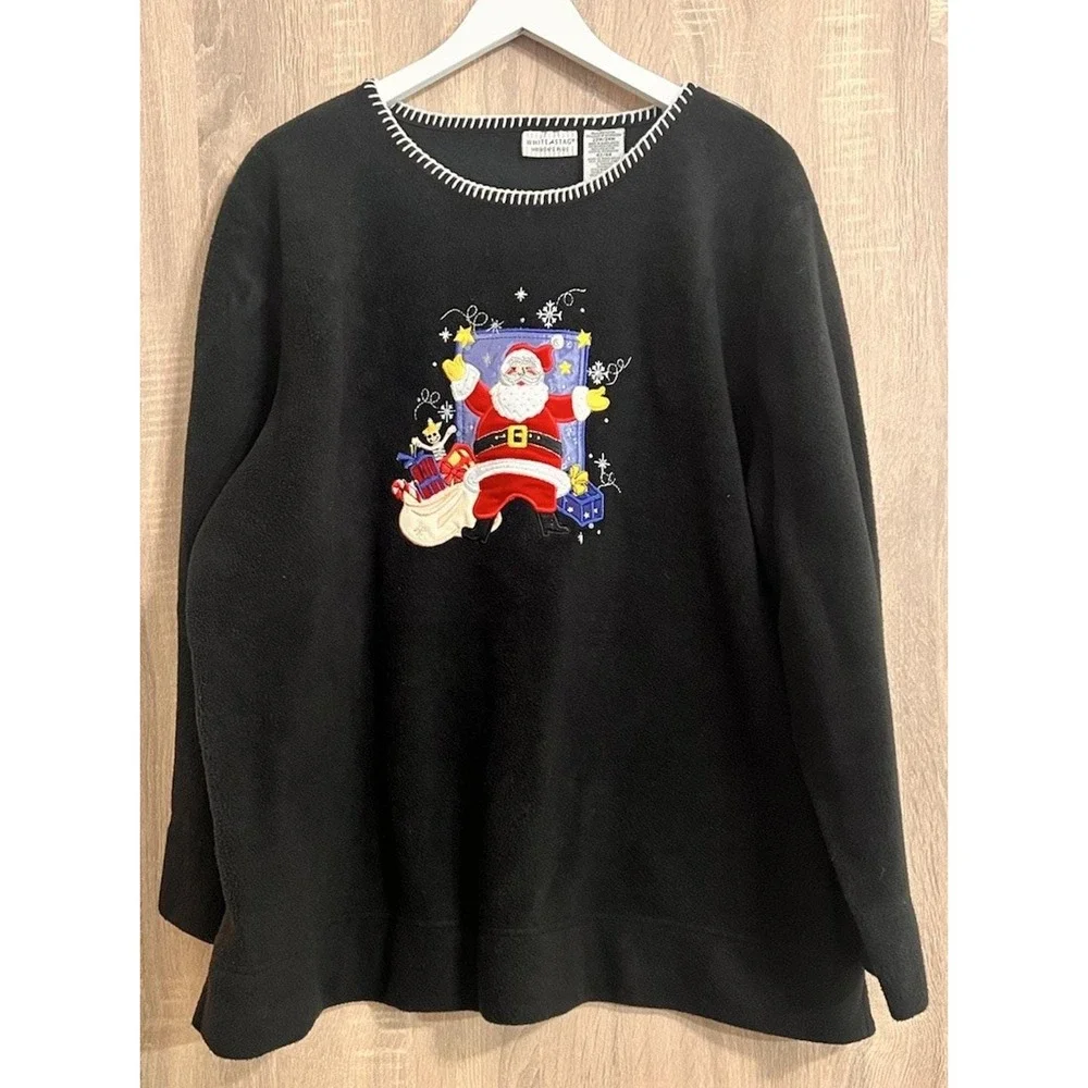 White Stag Womens Pullover 22/24W Christmas Embroidered Sequin Fleece Sweater - Picture 2 of 6